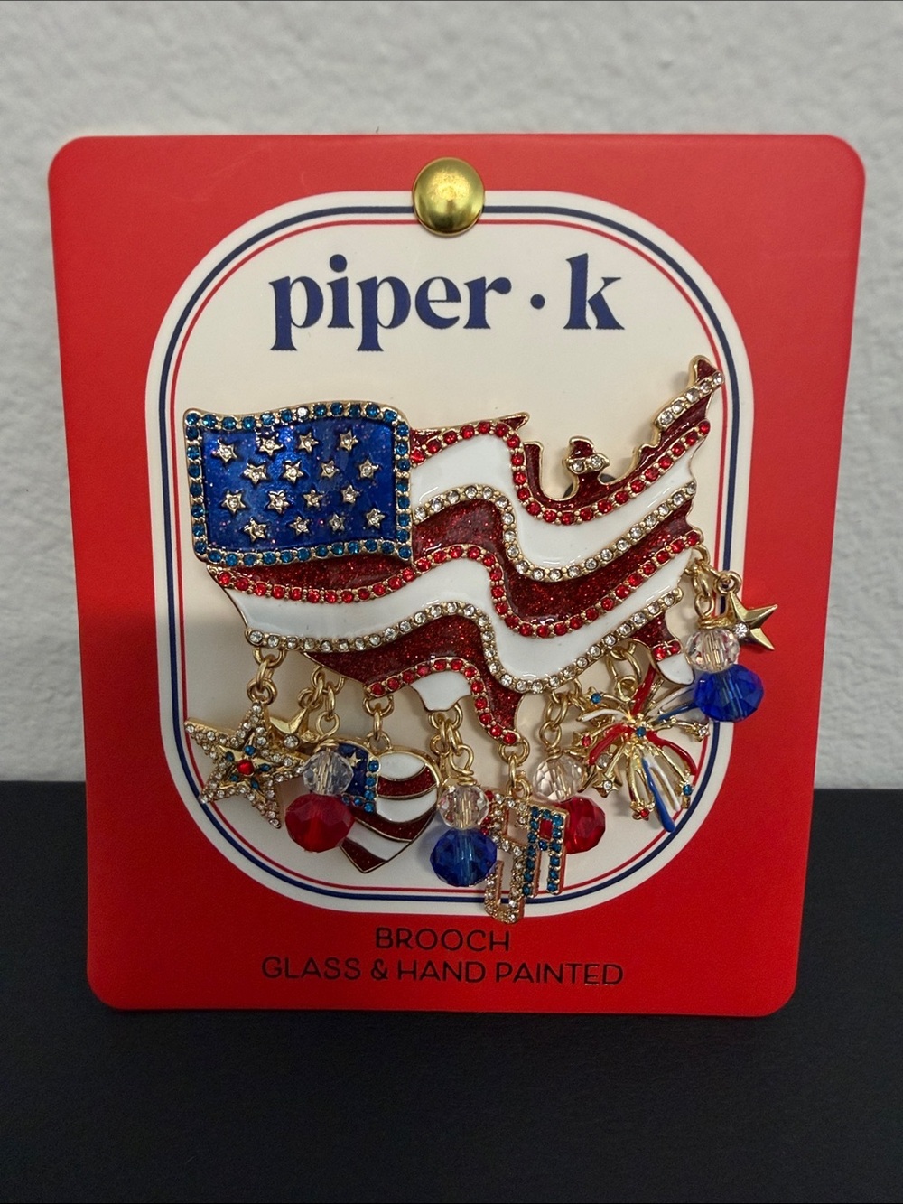Piper K | Americas Birthday Flag Rhinestone Charm Brooch 🇺🇸